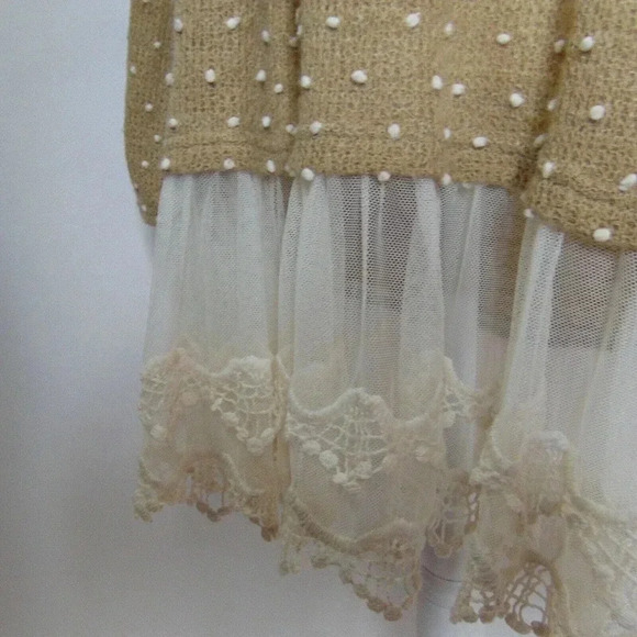 Altar'd State Women's Tan Pom Pom Embroidered Lace Trim Sweater Dress SIZE S - Picture 10 of 14